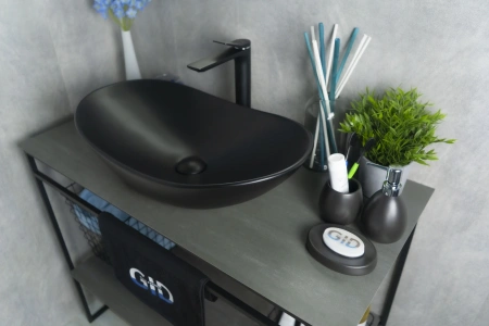 Раковина керамическая Gid Lago 53337 60х40 накладная цвет черный без отверстий под смеситель