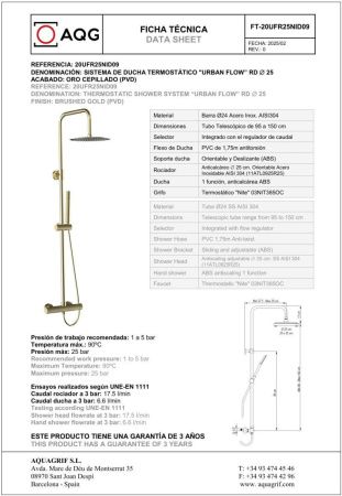 Душевая стойка AQG Urban Flow 20UFR25NID09 настенная цвет золото