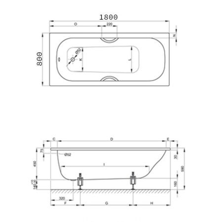 Ванна стальная Bette Classic 1270-000 PLUS 180х80 встраиваемая прямоугольная без ножек