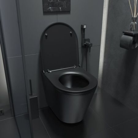 Унитаз подвесной IDDIS Calipso CALR3BMi25 черный с сиденьем микролифт безободковый каскадный смыв