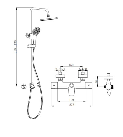 Душевая стойка BOCH MANN OGLIO TS BM9648 настенная цвет хром