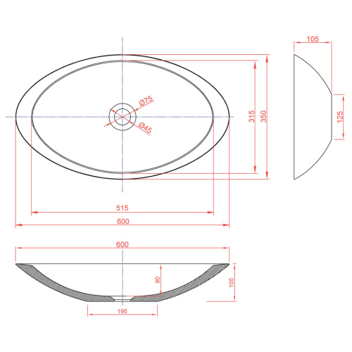 Раковина из искусственного камня MonteBianco Gondola Tre 13043 60х35 накладная цвет белый матовый без отверстий под смеситель - фото 5
