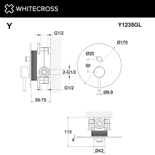 Смеситель для душа Whitecross Y gold Y1235GL встраиваемый золото без термостата - фото 3