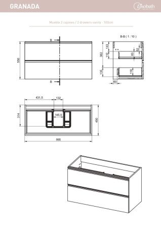 Тумба под раковину Visobath Granada 87527/87605 100х50 подвесная цвет серый