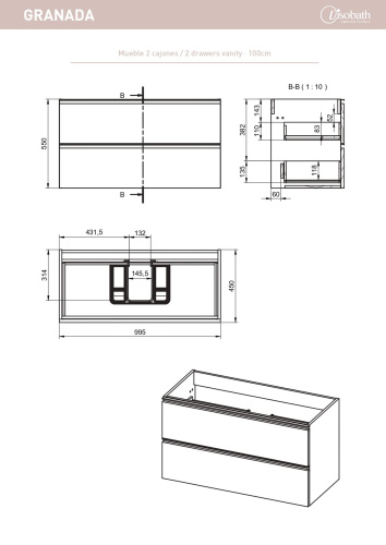 Тумба под раковину Visobath Granada 76544/87605 100х45х55 подвесная цвет кварц - фото 2