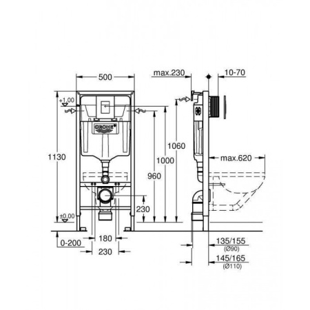 Сет унитаз AM25010+Система инсталляции для унитаза, GROHE Rapid SL, комплект 3 в 1, монтажная высота 1.13 м, (38772001)
