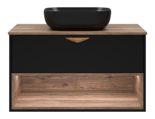 Тумба под раковину Brevita Bergen BER-07090-19-02-1Я 90х48х52 подвесная цвет черный/коричневый - фото 2