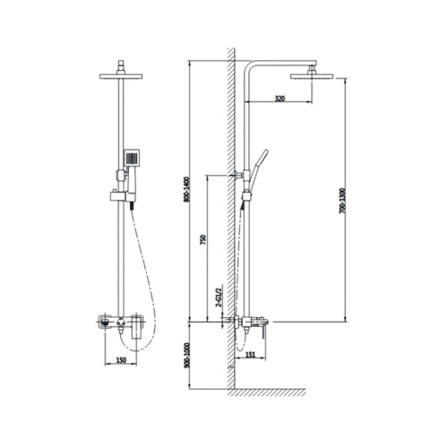 Душевая стойка Timo Tetra-thermo SX-0169/00 настенная цвет черный матовый - фото 2