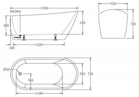 Ванна акриловая BelBagno BB62-1700-W0 170х70 отдельностоящая овальная с ножками