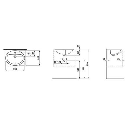 Раковина керамическая Laufen Pro 8.1395.1.000.104.1 60 см встраиваемая цвет белый 1 отверстие под смеситель
