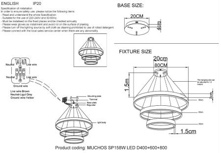 Светильник подвесной Crystal Lux Muchos (Муцхос) MUCHOS SP158W LED GOLD