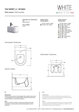 Биде подвесное White Ceramic Tao W1080401 цвет белый