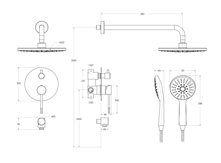 Душевая система Cezares RELAX RELAX-DSET-GM встраиваемая цвет оружейная сталь