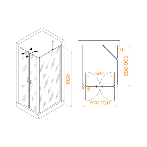 Душевой уголок RGW Passage 060814479-14 70х90 стекло прозрачное профиль черный без поддона - фото 2