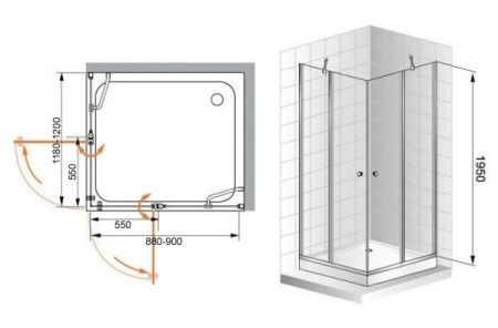 Душевой уголок Cezares ELENA ELENA-W-AH-2-120/90-P-Cr-L 120х90 стекло рифленое профиль хром без поддона