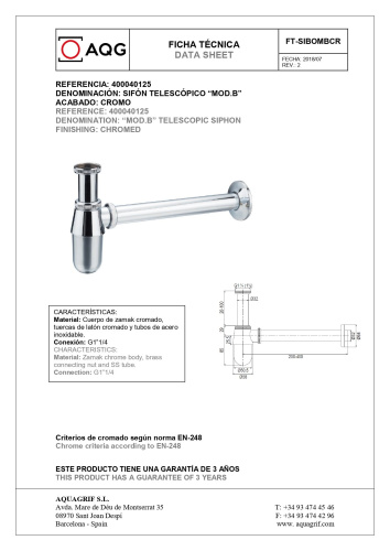 Сифон AQG 400040125 цвет хром - фото 2