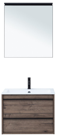 Комплект мебели: тумба с раковиной + зеркало Aquanet Lino 00271954 70x50x138 подвесной цвет темное дерево