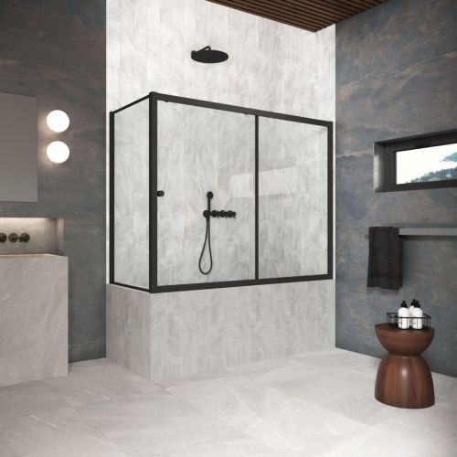 Душевая шторка на ванну Vegas-Glass ZV+ZVF Protec ZV+ZVF Protec 180*90 02М crystalvision 180х140 стекло прозрачное профиль черный матовый ориентация универсальная