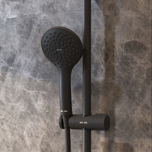 Комплект душевого уголка с душевой системой и аксессуарами Am.Pm Gem WK90EO стекло прозрачное профиль черный матовый без поддона - фото 5