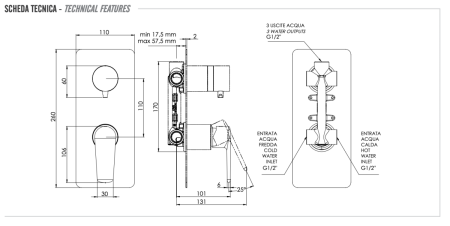 Смеситель для душа Remer Vanity V93 встраиваемый в стену хром