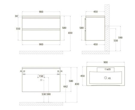 Тумба под раковину Art&Max BIANCHI AM-Bianchi-900-2C-SO-BM 90х50 подвесная цвет белый
