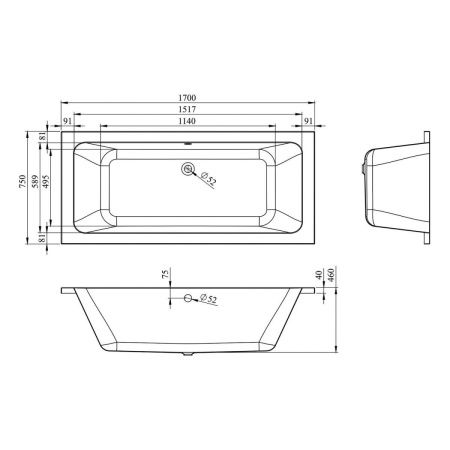 Ванна акриловая Lavinia Boho Pure 37100075 170х75 встраиваемая прямоугольная без каркаса