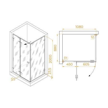 Душевой уголок RGW Stilvoll 353204019-24 110х90 стекло матовое профиль черный без поддона