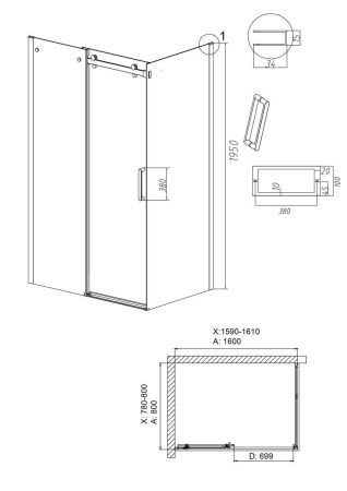 Душевой уголок Grossman Classic 120.K33.04.1680.10.00 160х80 стекло прозрачное профиль хром без поддона