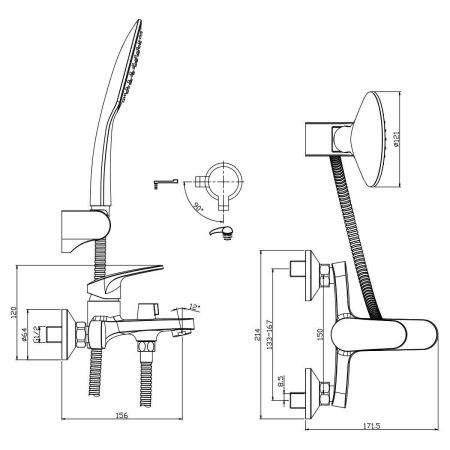Смеситель для ванны Rossinka RS45 RS45-30 настенный хром