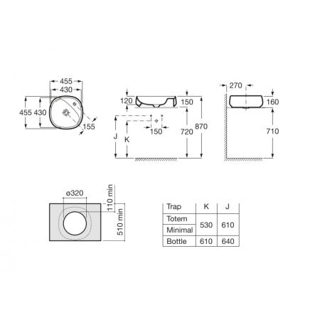 Раковина Roca 73270B9000 40х40 накладная цвет белый