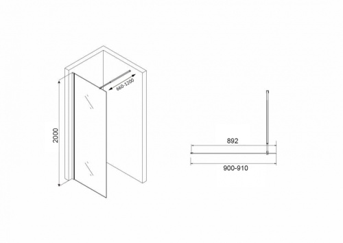 Душевая перегородка Abber Immer Offen AG61091R8 90х200 стекло рифленое профиль черный - фото 4 Душевая перегородка Abber Immer Offen AG61091R8 90х200 стекло рифленое профиль черный - фото 4