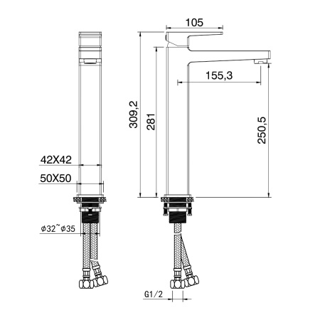 Смеситель Wonzon & Woghand Cube 2.0 WW-88019068-MB на столешницу черный