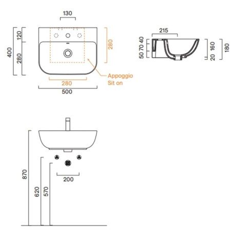 Раковина керамическая Catalano Italy 720501001 50 см подвесная цвет белый 1 отверстие под смеситель