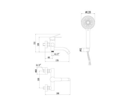 Смеситель для ванны и душа Fmark FS8206Q настенный графит