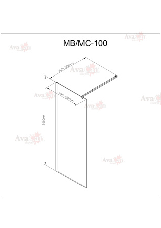 Душевая перегородка AvaCan MC100MT 100х200 стекло матовое профиль хром глянцевый