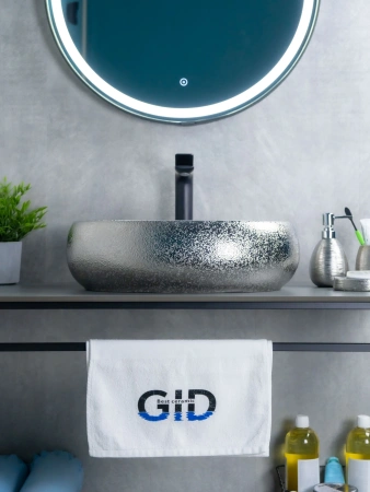 Раковина керамическая Gid Lago 52235 50х30 накладная цвет хром без отверстий под смеситель