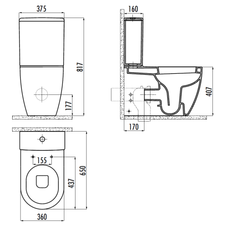 Чаша унитаза напольная Creavit Free FE360-00CB00E-0000 цвет белый без бачка без сиденья душевой смыв