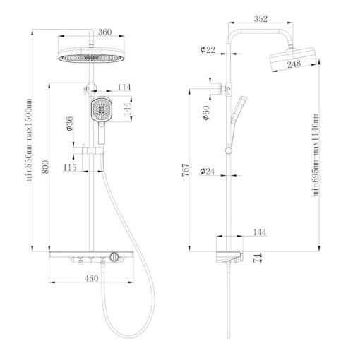 Душевая стойка Esko ST350Black настенная цвет черный - фото 3