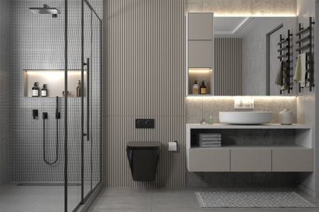 Комплект сантехническая инсталляция с клавишей смыва Abber Rechteck AC1201MB-AC0105-AC0121MW