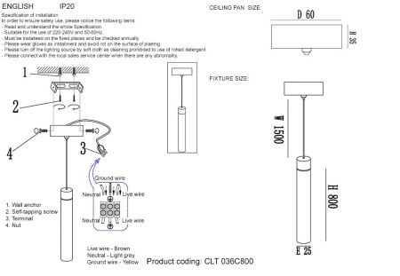 Светильник подвесной Crystal Lux CLT 036 CLT 036C800 GO