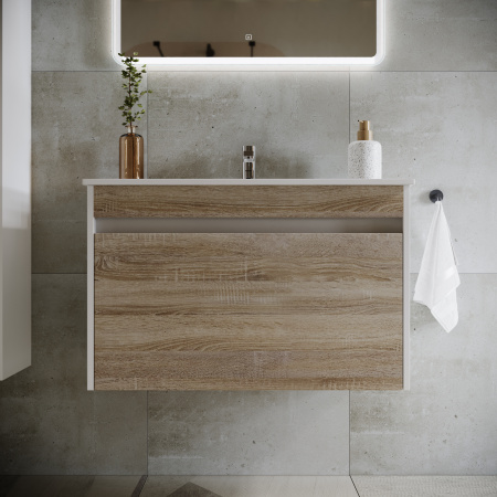 Тумба под раковину Sancos Smart SM80E 79х45х50 подвесная цвет дуб бардолино/белый