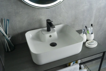 Раковина керамическая Gid Geométrico 51155 50х40 накладная цвет белый 1 отверстие под смеситель