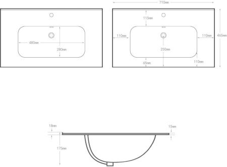 Раковина керамическая Aquanet Flat 00284027 70х50 полувстраиваемая цвет белый 1 отверстие под смеситель