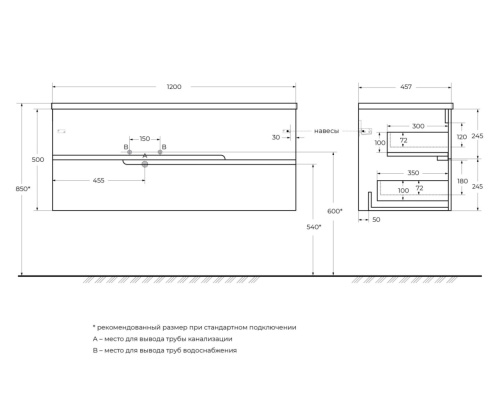 Тумба под раковину Cezares DUET DUET-N-1200-2C-SO-BL-L 120х45,7х50 - фото 2