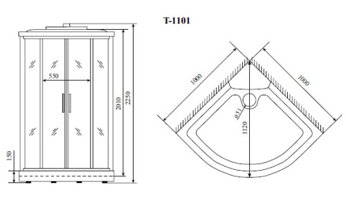 Душевая кабина Timo Standart T-1101 100х100 четверть круга с крышей - фото 2