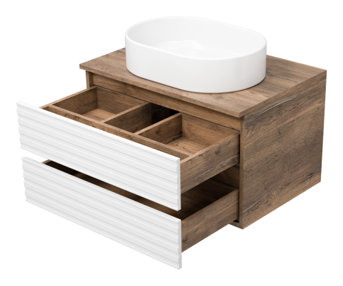 Тумба под раковину Brevita Dakota DAK-09070-19/01-2Я 70х48х43 подвесная цвет белый/коричневый - фото 4