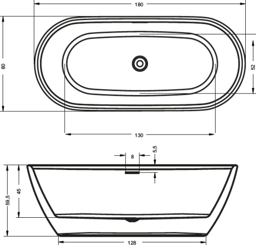 Ванна акриловая Riho INSPIRE FS B085001005 180х80 пристенная овальная - фото 2