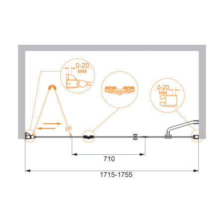 Душевая дверь Cezares ELENA ELENA-W-BS-13-100+40/40-C-Cr 173х195 стекло прозрачное профиль хром глянцевый