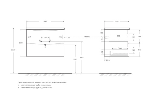 Тумба под раковину BelBagno Marino-Cer-N MARINO-CER-N-700-2C-SO-RNG-P 70х46х50 - фото 2