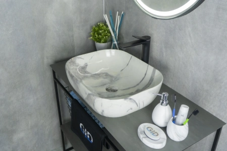 Раковина керамическая Gid Geométrico 54402 50х40 накладная цвет многоцветный без отверстий под смеситель